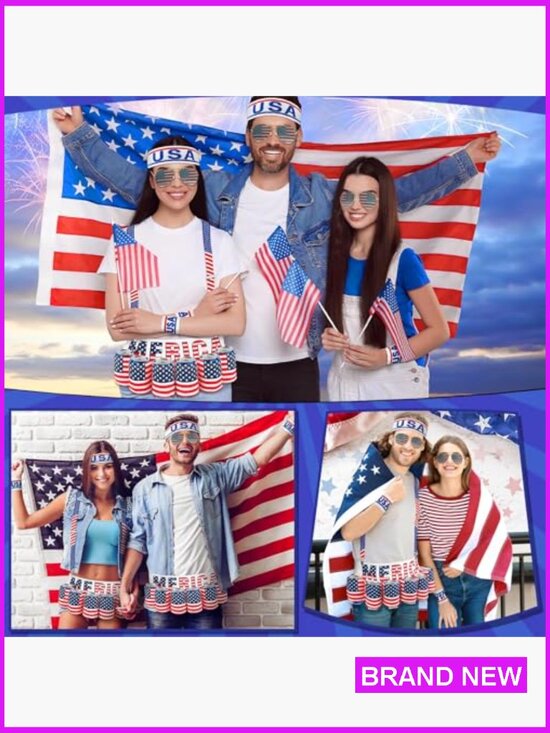 Patriotic Fanny Pack Set with Suspenders Glasses Headband Wristband 4th of July main image 7